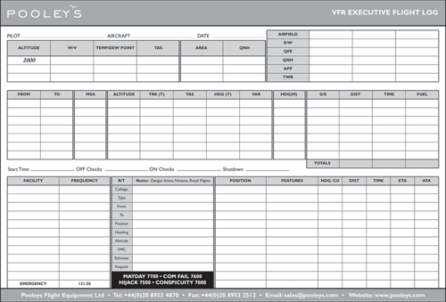 VFR Executive Flight Log Pad A4 Size