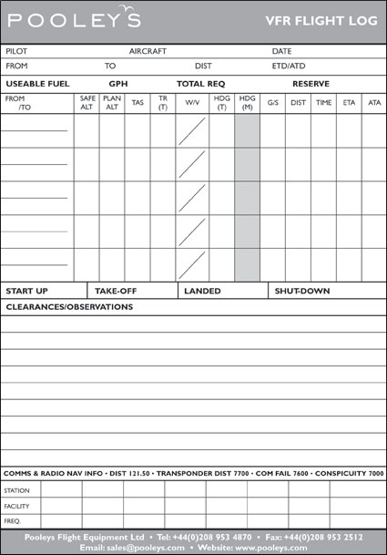 A5 VFR Flight Log Pad