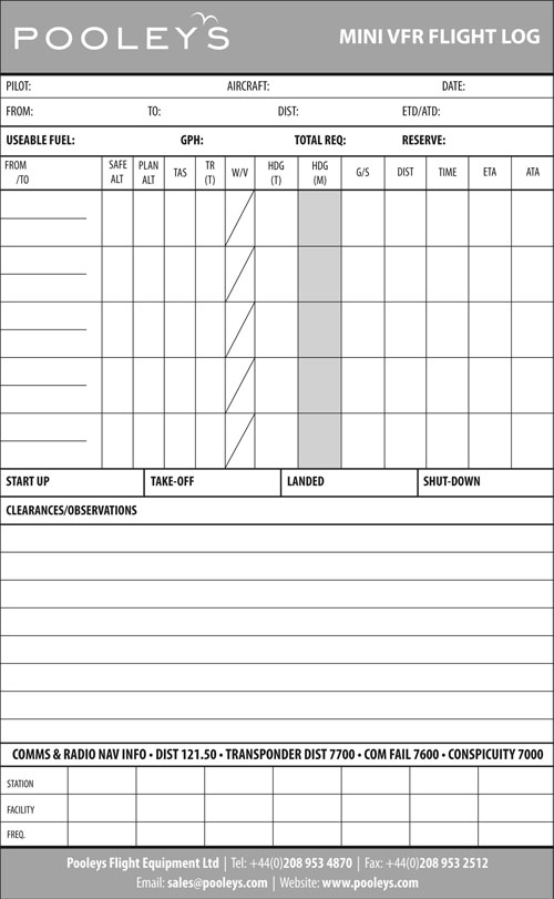 Mini VFR Flight Log Pad