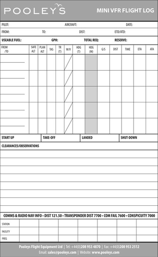 Mini VFR Flight Log Pad